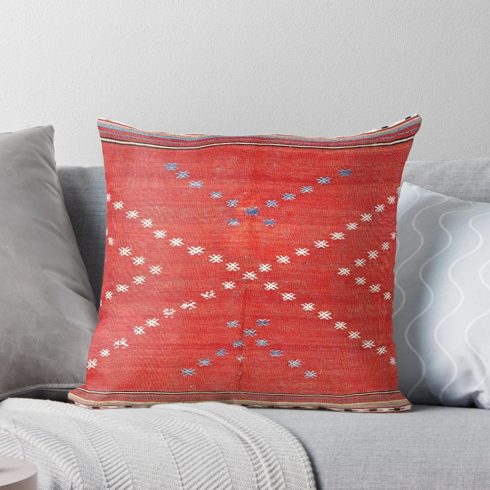 Southwest Anatolian camel cover print pillow with geometric ethnic pattern