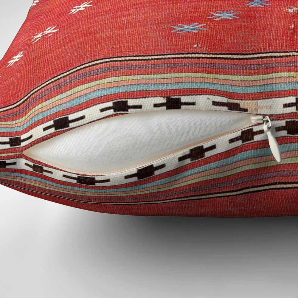 Southwest Anatolian camel cover print pillow with geometric ethnic pattern