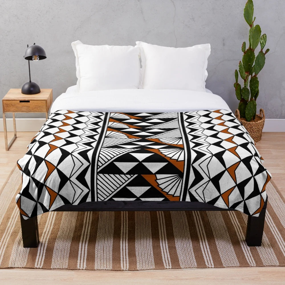 Southwestern-Inspired Native American Plush Blanket with Rain and Sun Motifs