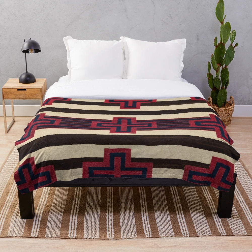 Southwestern inspired plush blanket with vibrant bohemian pattern