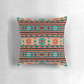 Southwestern-style decorative throw pillow with a Navajo-inspired geometric pattern in shades of turquoise, beige, and terracotta.