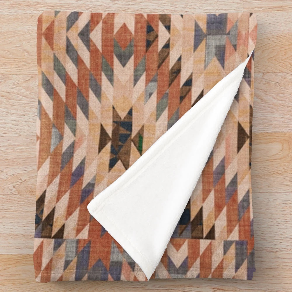 Southwestern tribal distressed rug plush blanket with geometric and modern design