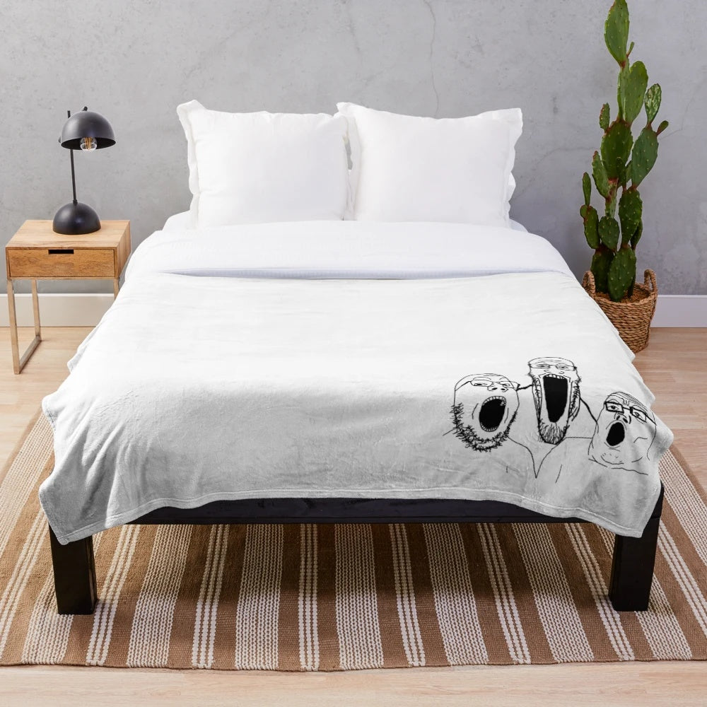 Soyjak and Wojak inspired plush blanket with various meme references
