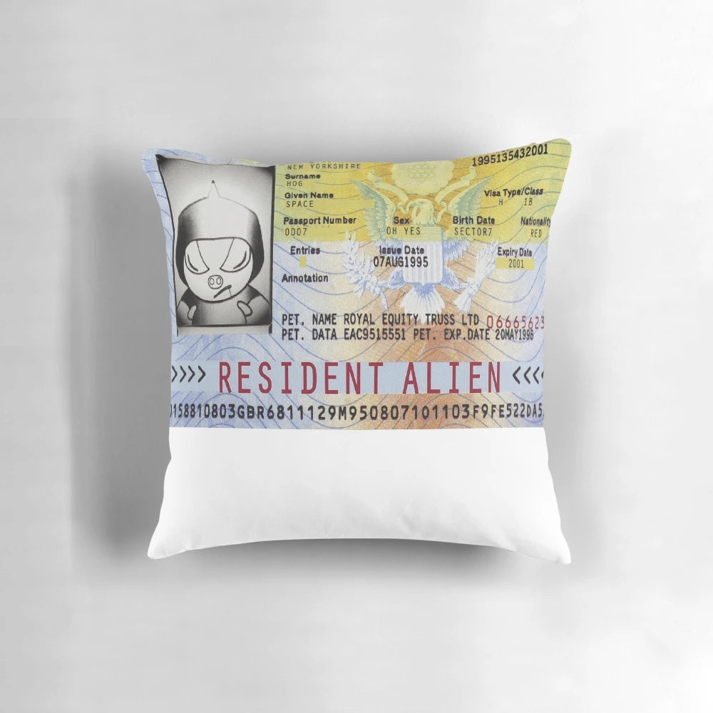 Spacehog 'Resident Alien' themed decorative pillow featuring the album artwork