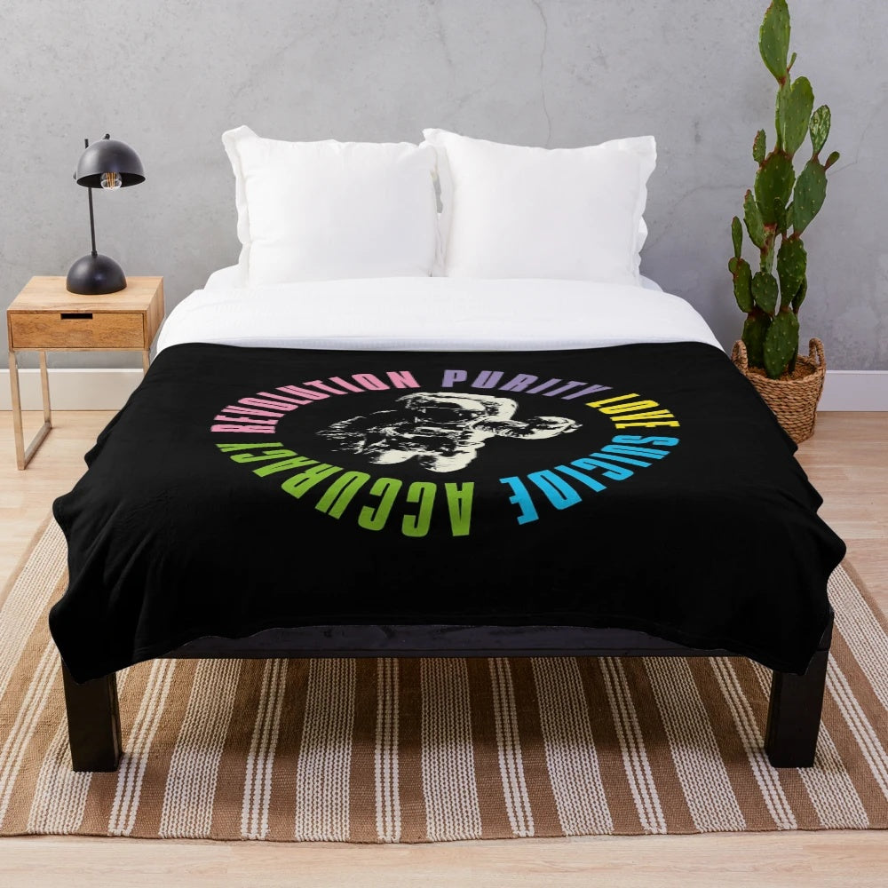 Spacemen 3-inspired plush blanket with cosmic and space-themed design