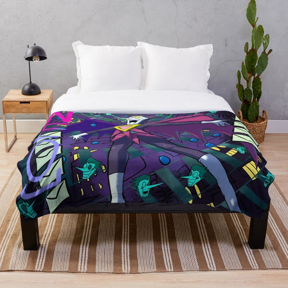 Spamton-inspired plush blanket featuring the character from the Deltarune video game