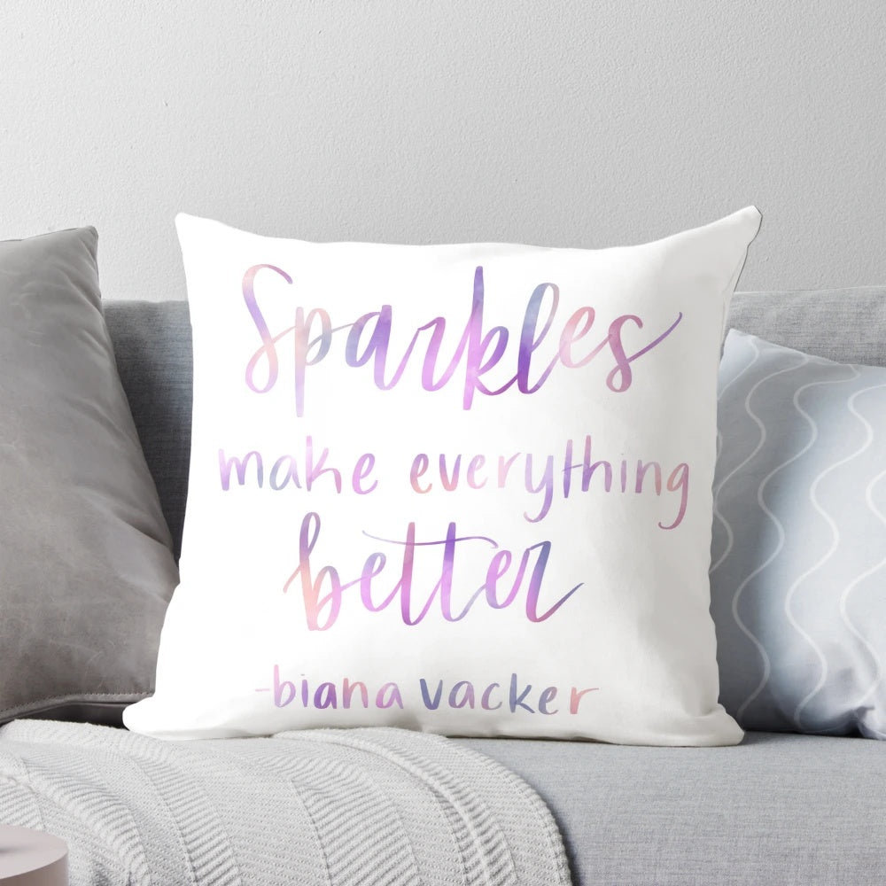 A decorative pillow featuring the text "Sparkles Make Everything Better" - a Keeper of the Lost Cities inspired design