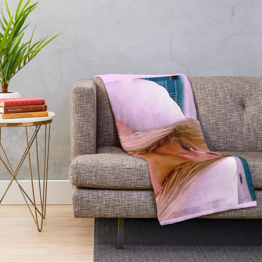 Soft, shimmery pink plush blanket with a y2k-inspired aesthetic