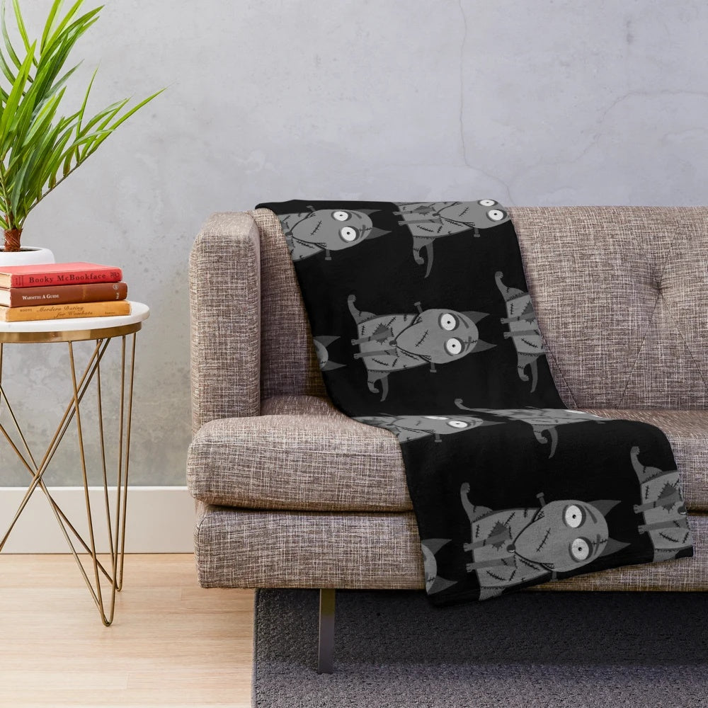 Sparky the Frankenweenie dog plush blanket in black and white
