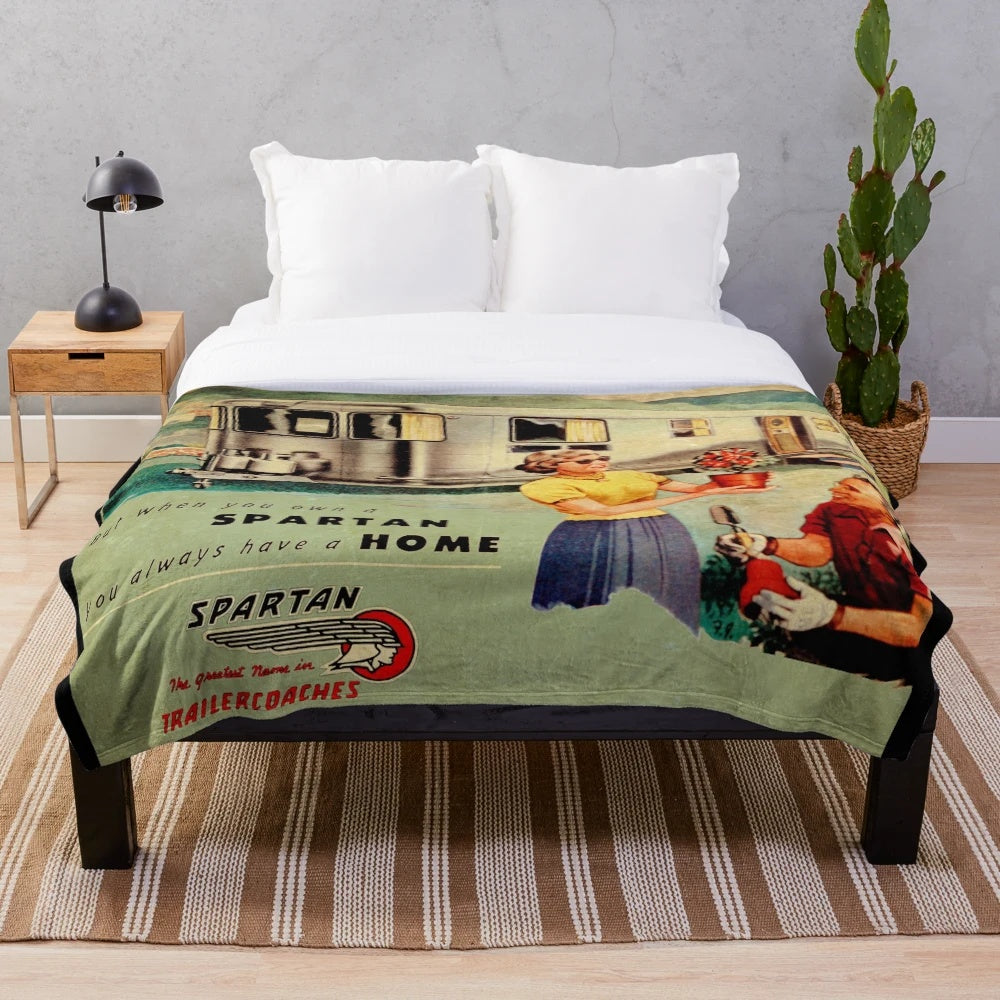 Spartan Trailers inspired plush blanket, soft and cozy for aircraft enthusiasts and fathers