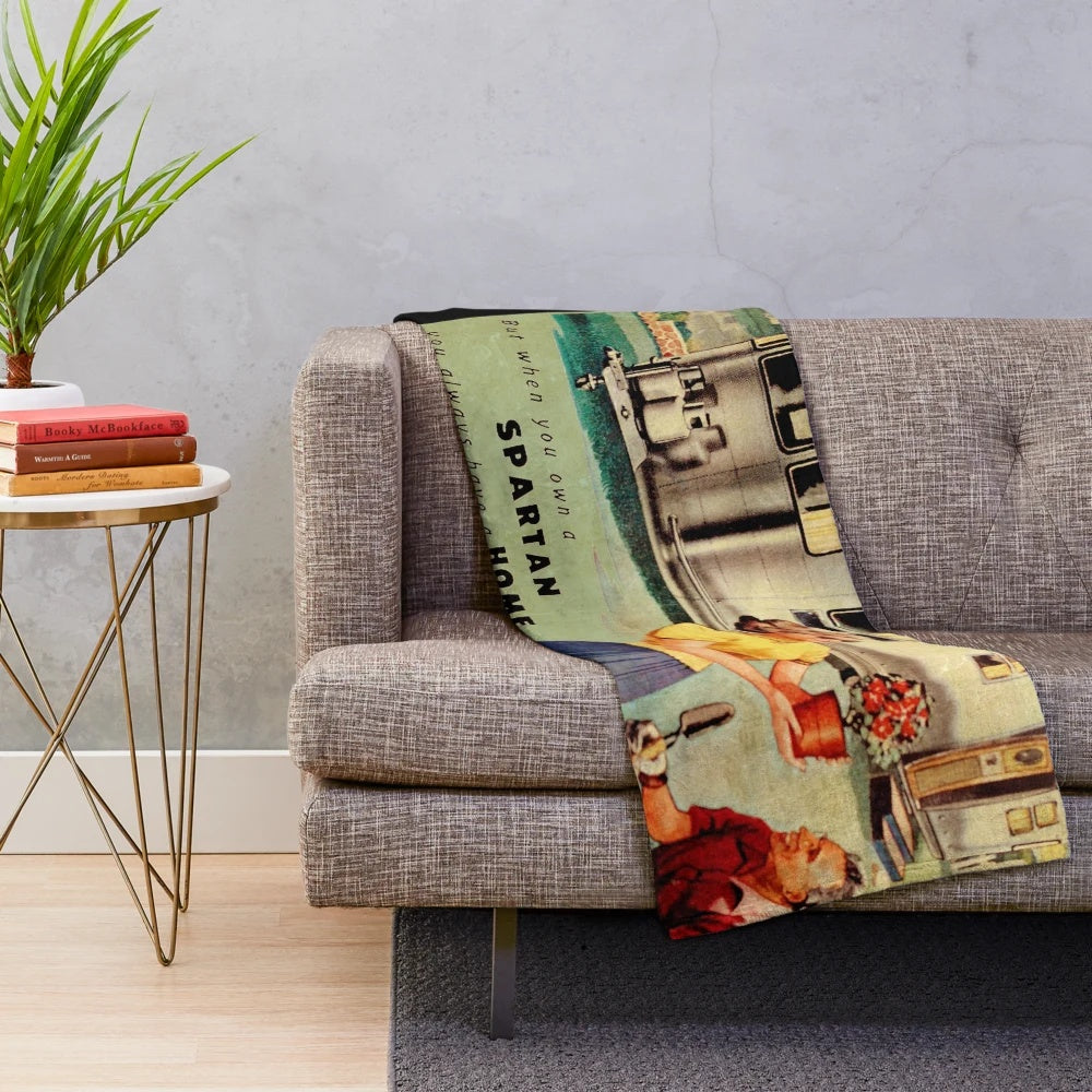 Spartan Trailers inspired plush blanket, soft and cozy for aircraft enthusiasts and fathers