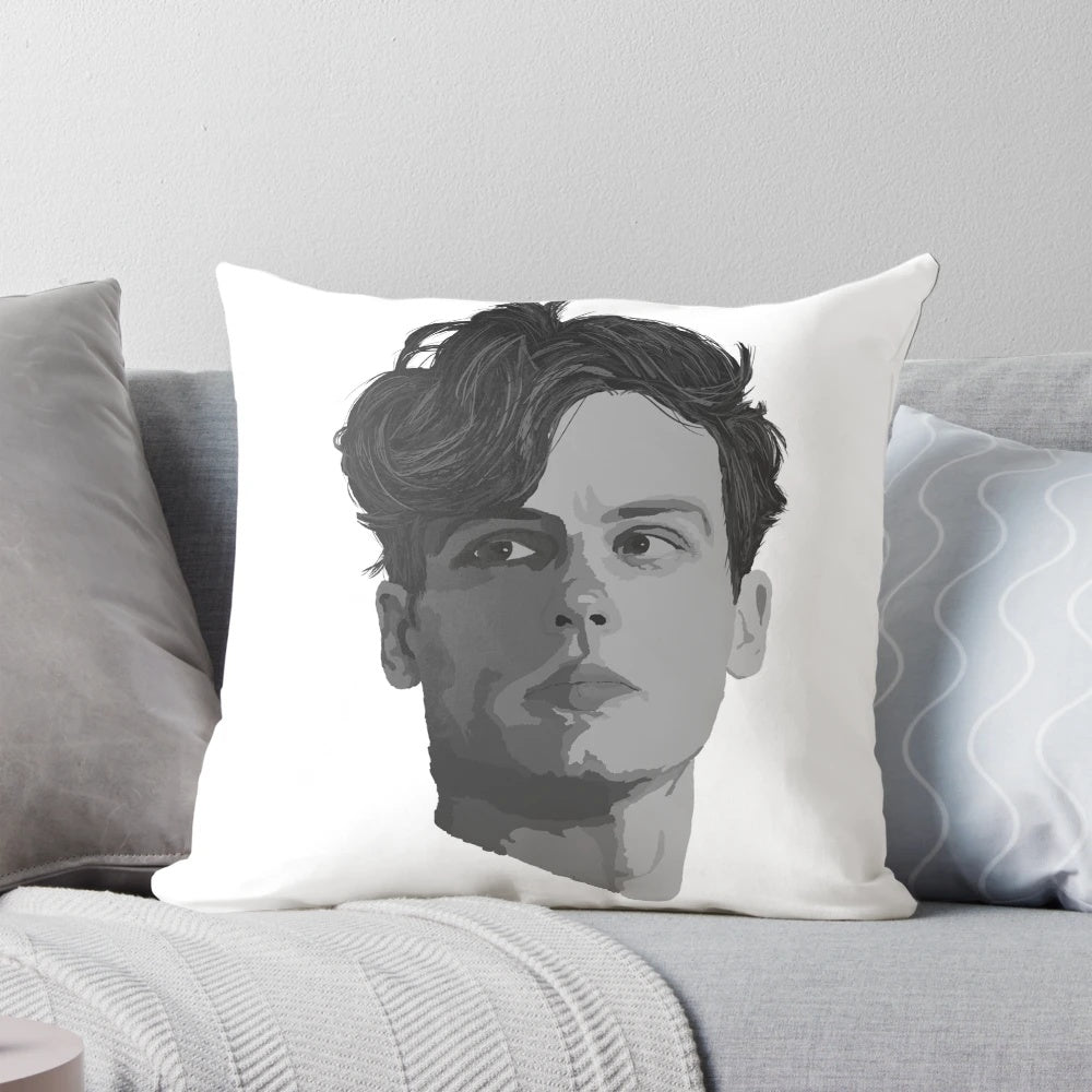 Stylized portrait of Spencer Reid from the TV series Criminal Minds printed on a soft, comfortable pillow.
