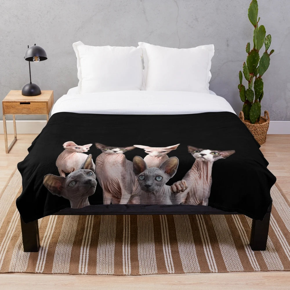 Sphynx cat plush blanket with modern abstract art pattern