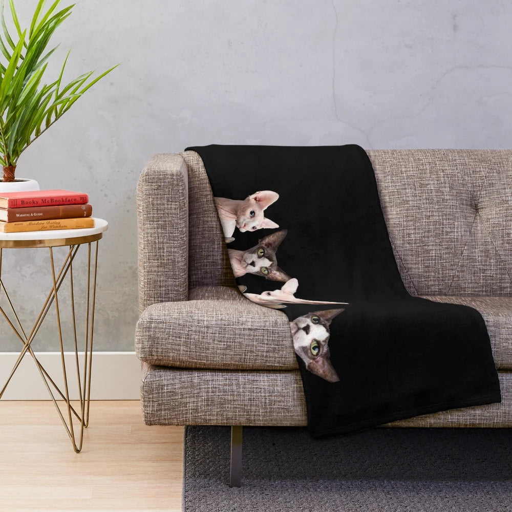Sphynx cat plush blanket with modern abstract art pattern