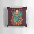 Sphynx cat skull decorative pillow with arrow and autumn floral design