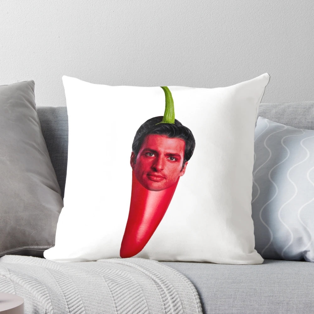 Carlos Sainz Chilli Pillow - Soft, Comfortable Pillow with Formula One Racing and Chili Pepper Design