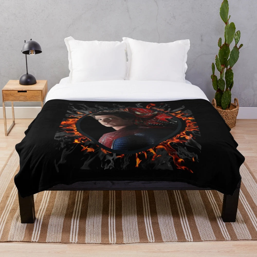 Spiderman-themed plush blanket featuring Andrew Garfield as Peter Parker