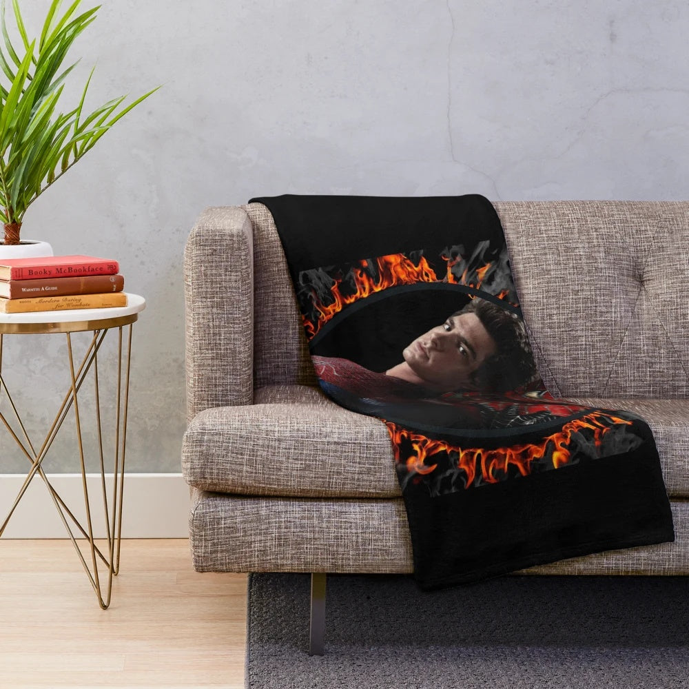 Spiderman-themed plush blanket featuring Andrew Garfield as Peter Parker
