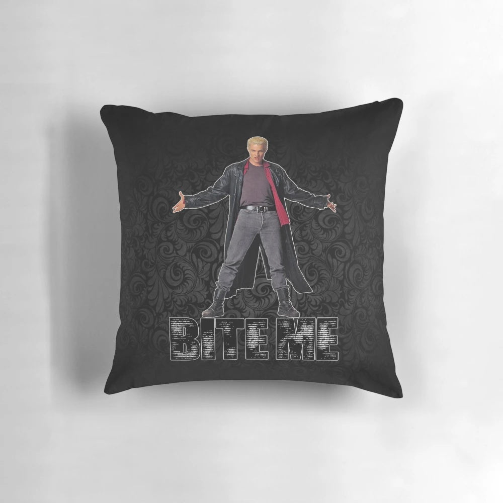 Spike from Buffy "Bite Me" Themed Decorative Pillow with James Marsters