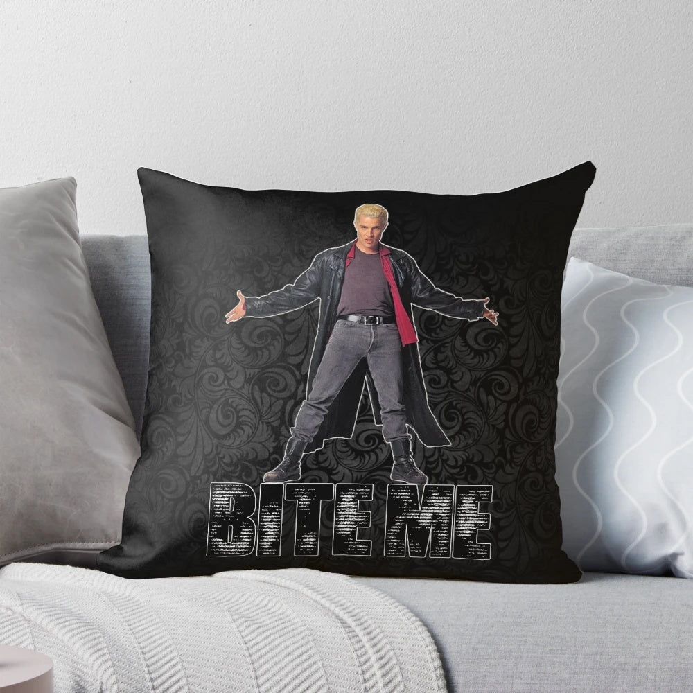 Spike from Buffy "Bite Me" Themed Decorative Pillow with James Marsters