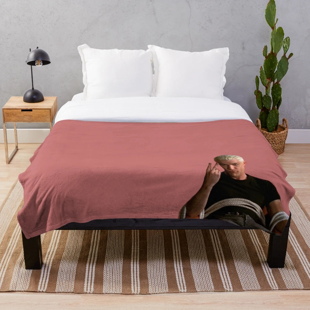 Spike-inspired plush blanket with a Buffy the Vampire Slayer theme