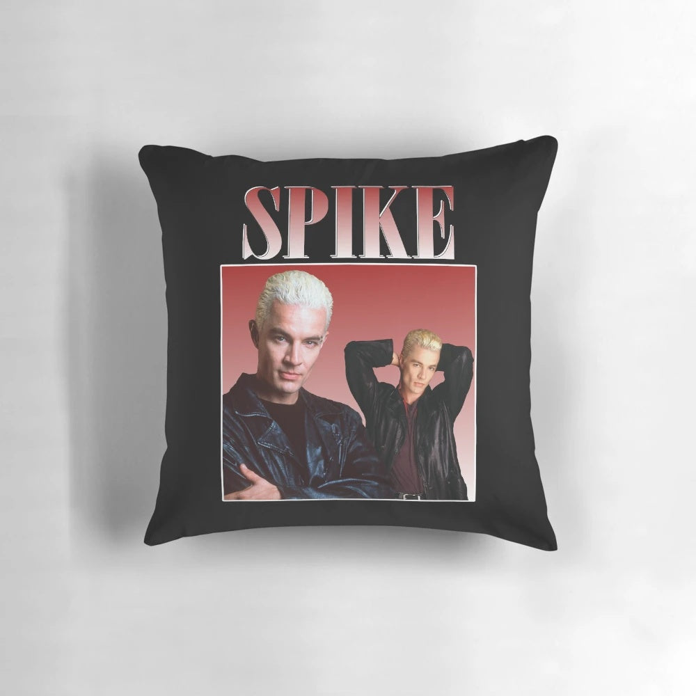 Spike Retro Design Throwback Pillow featuring a classic design from the beloved TV series Buffy the Vampire Slayer.