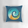 Spiral Beach Pillow with waves, palm trees, and ocean motif