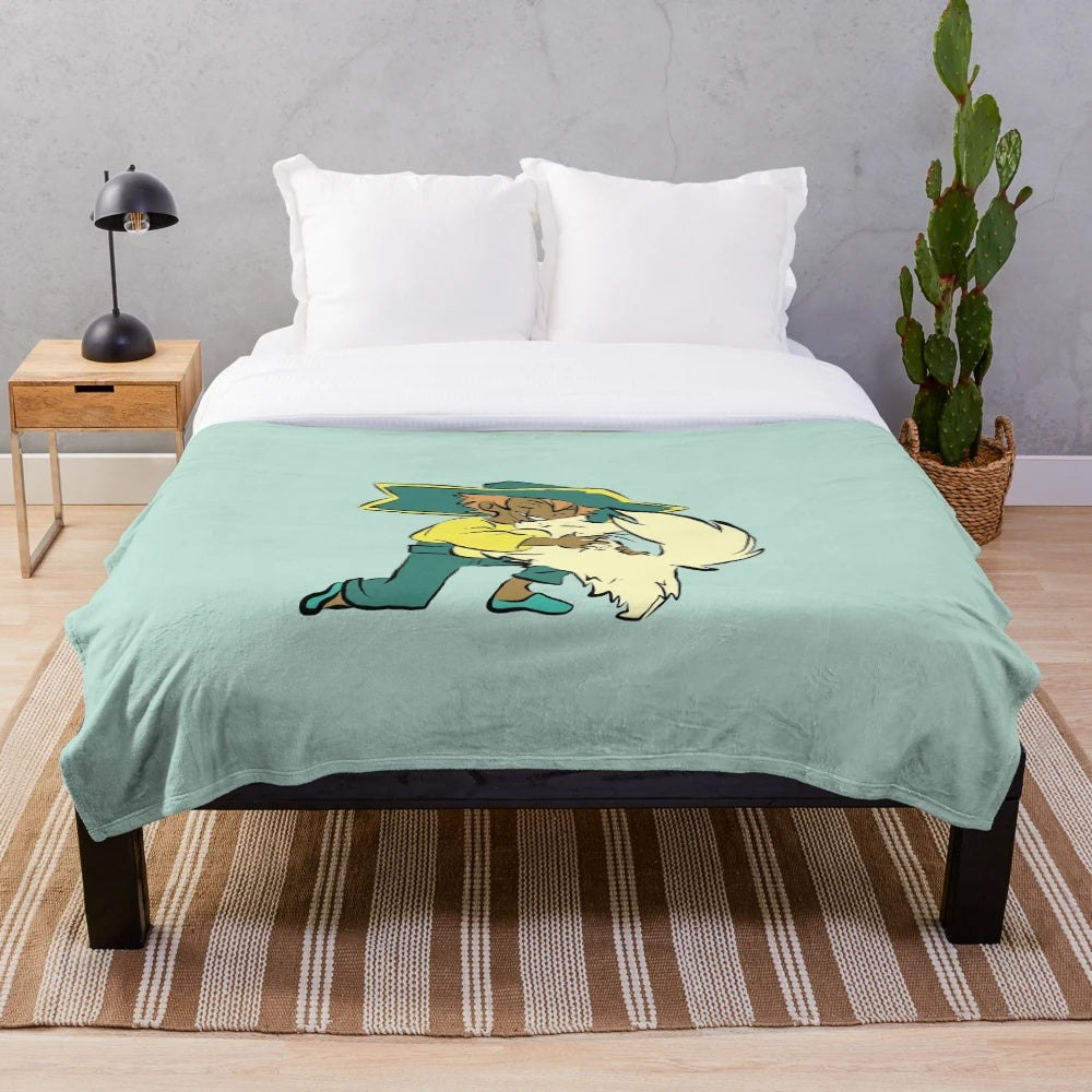 Spiritfarer Stella and Daffodil Plush Blanket with the two characters hugging
