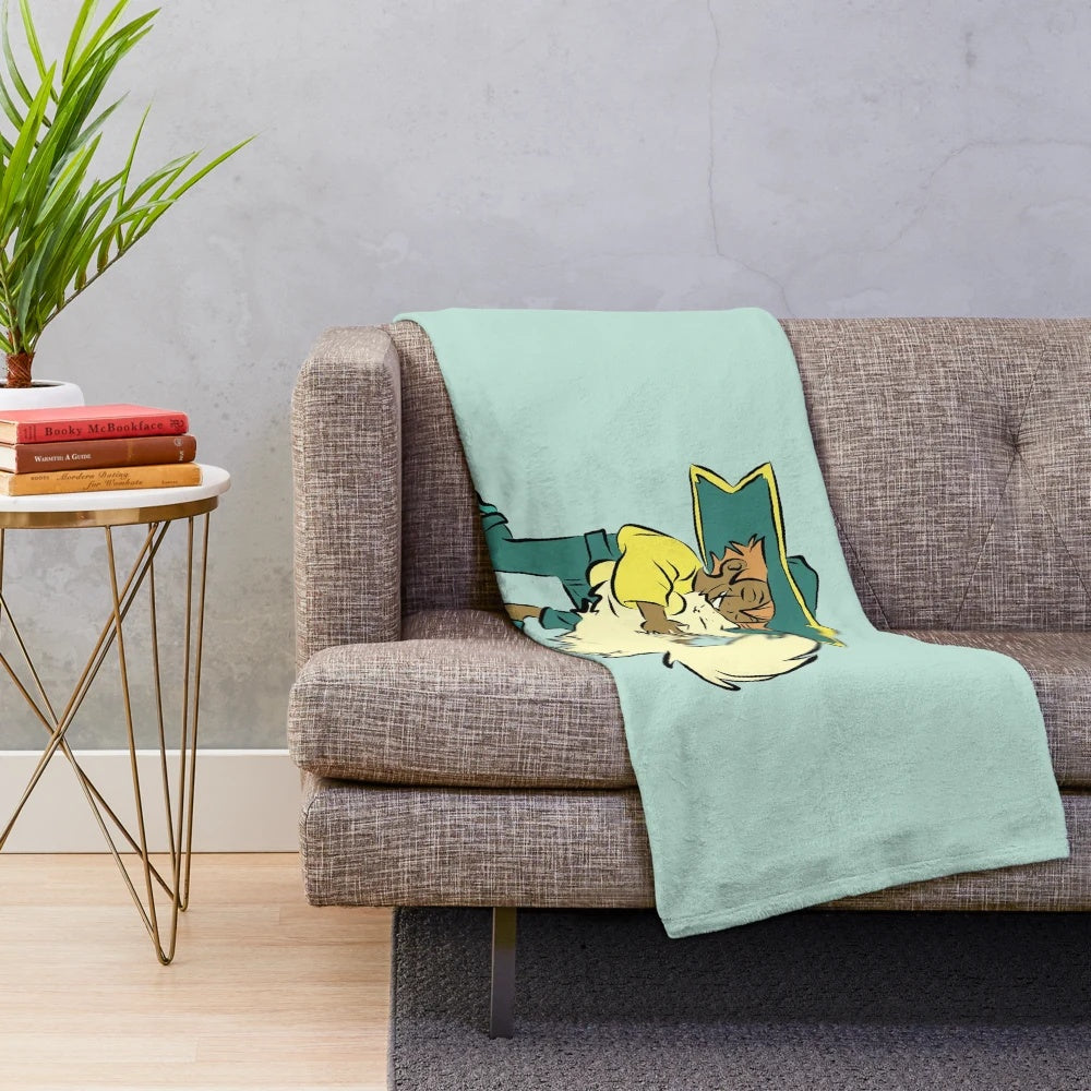 Spiritfarer Stella and Daffodil Plush Blanket with the two characters hugging