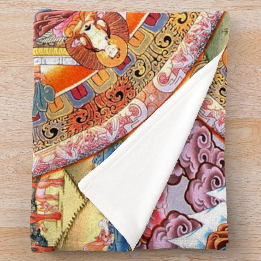 60" plush blanket with white tara buddhist mandala design