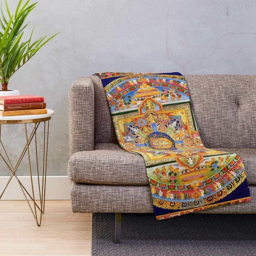 Buddhist Green Tara Mandala Plush Blanket for Meditation and Spiritual Practice