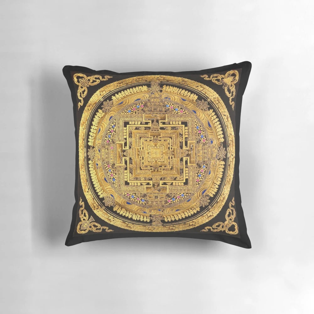 Vibrant Buddhist Mandala Golden OM Pillow for Meditation and Spiritual Home Decor