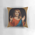 Decorative pillow featuring a photoshopped image of Celine Dion with Jesus