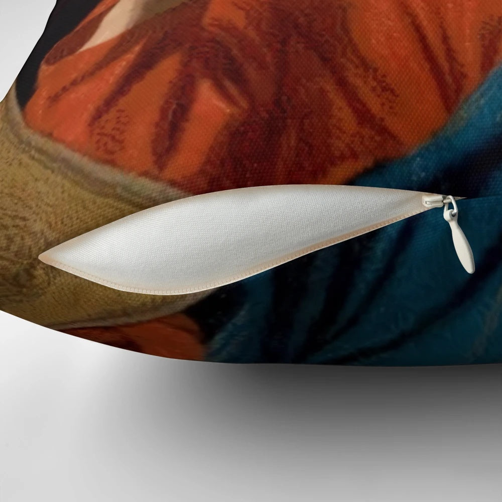 Decorative pillow featuring a photoshopped image of Celine Dion with Jesus