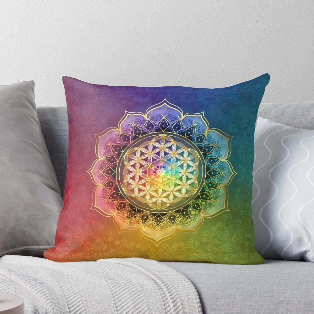 Flower of life sacred geometry spiritual lotus mandala pillow