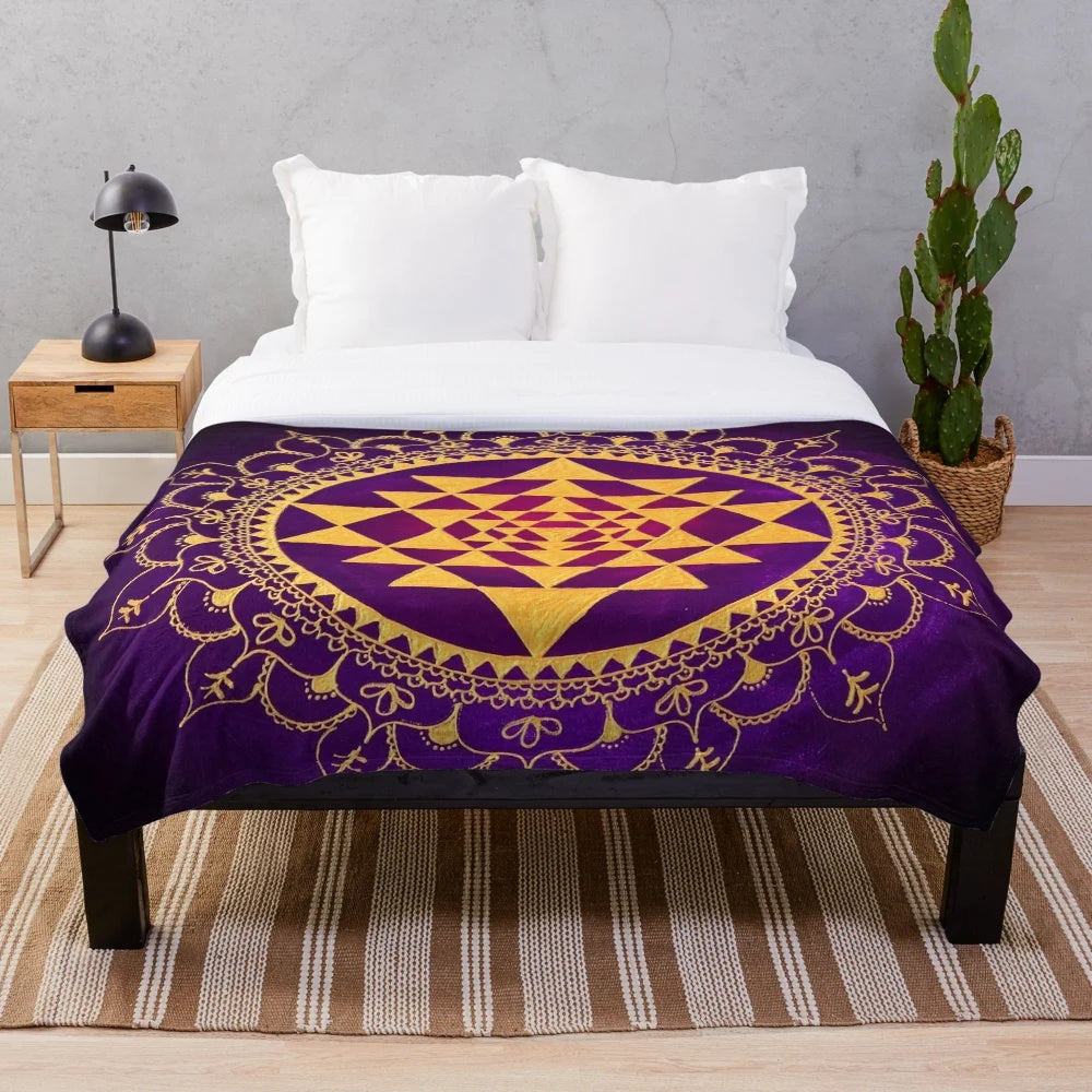 Sacred Geometry Sri Yantra Plush Blanket for Spiritual Yoga Decor