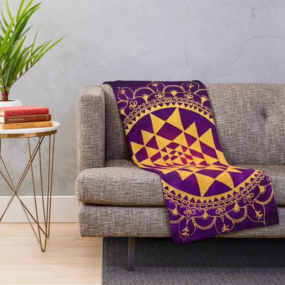 Sacred Geometry Sri Yantra Plush Blanket for Spiritual Yoga Decor