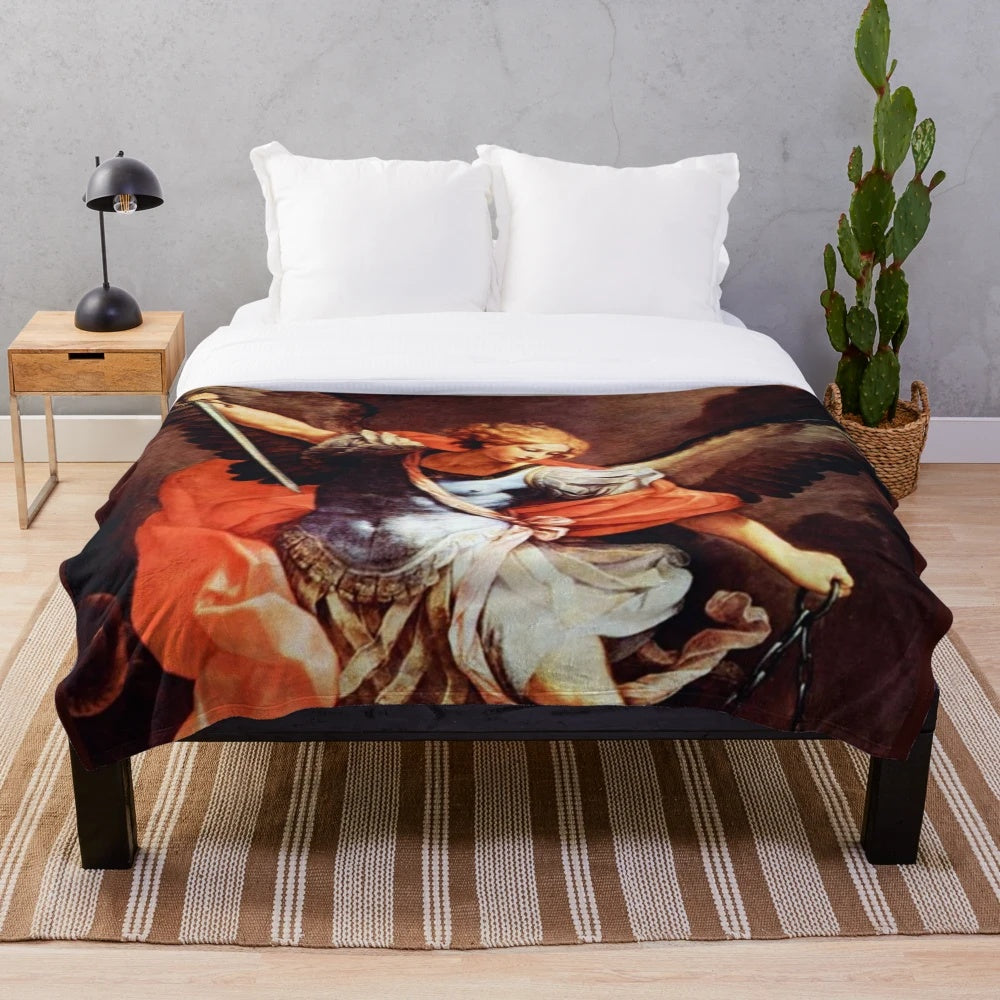 Plush blanket featuring the image of St Michael the Archangel, the Catholic saint of protection against evil