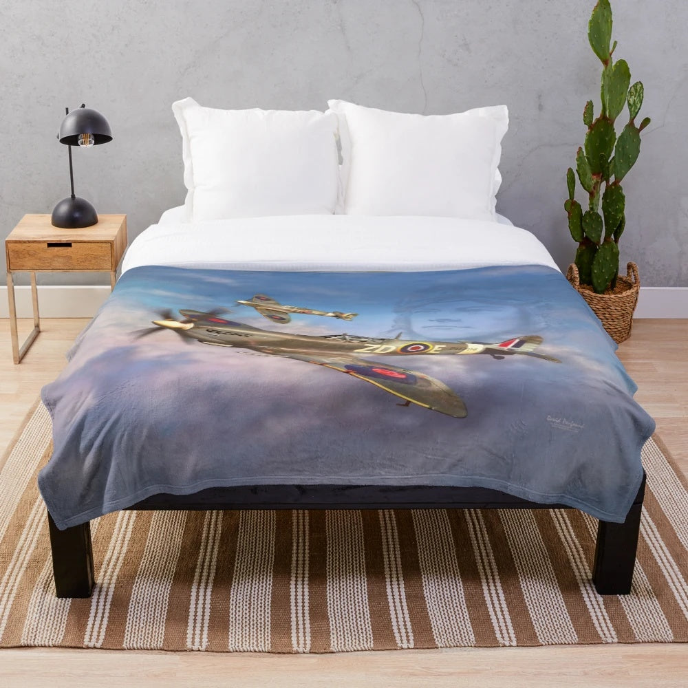 Spitfire plane plush blanket with war history imagery