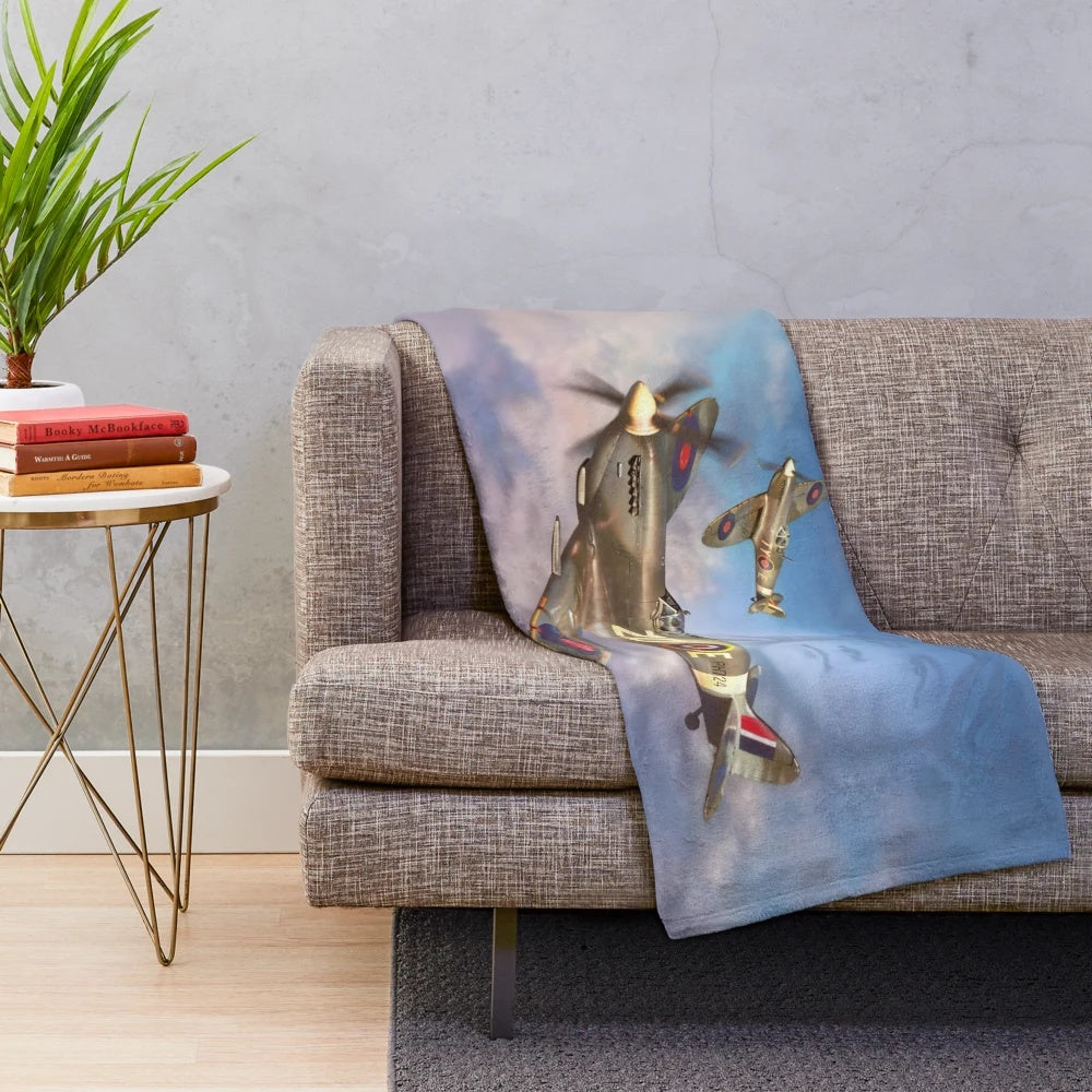Spitfire plane plush blanket with war history imagery