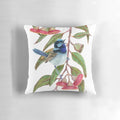 Splendid Blue Fairywren watercolor painting on a silver-colored pillow