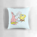 Spongebob and Patrick from the Nickelodeon cartoon, depicted in a weed-themed pop art style, on a decorative throw pillow.