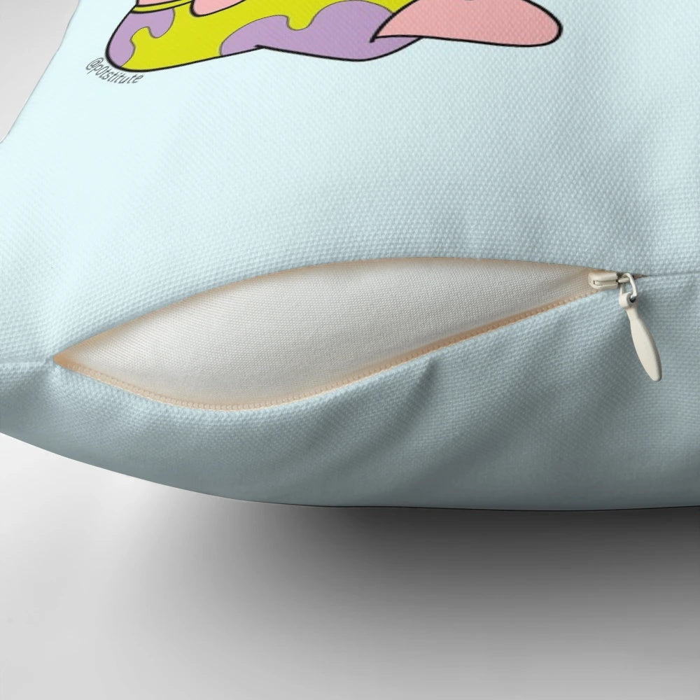 Spongebob and Patrick from the Nickelodeon cartoon, depicted in a weed-themed pop art style, on a decorative throw pillow.
