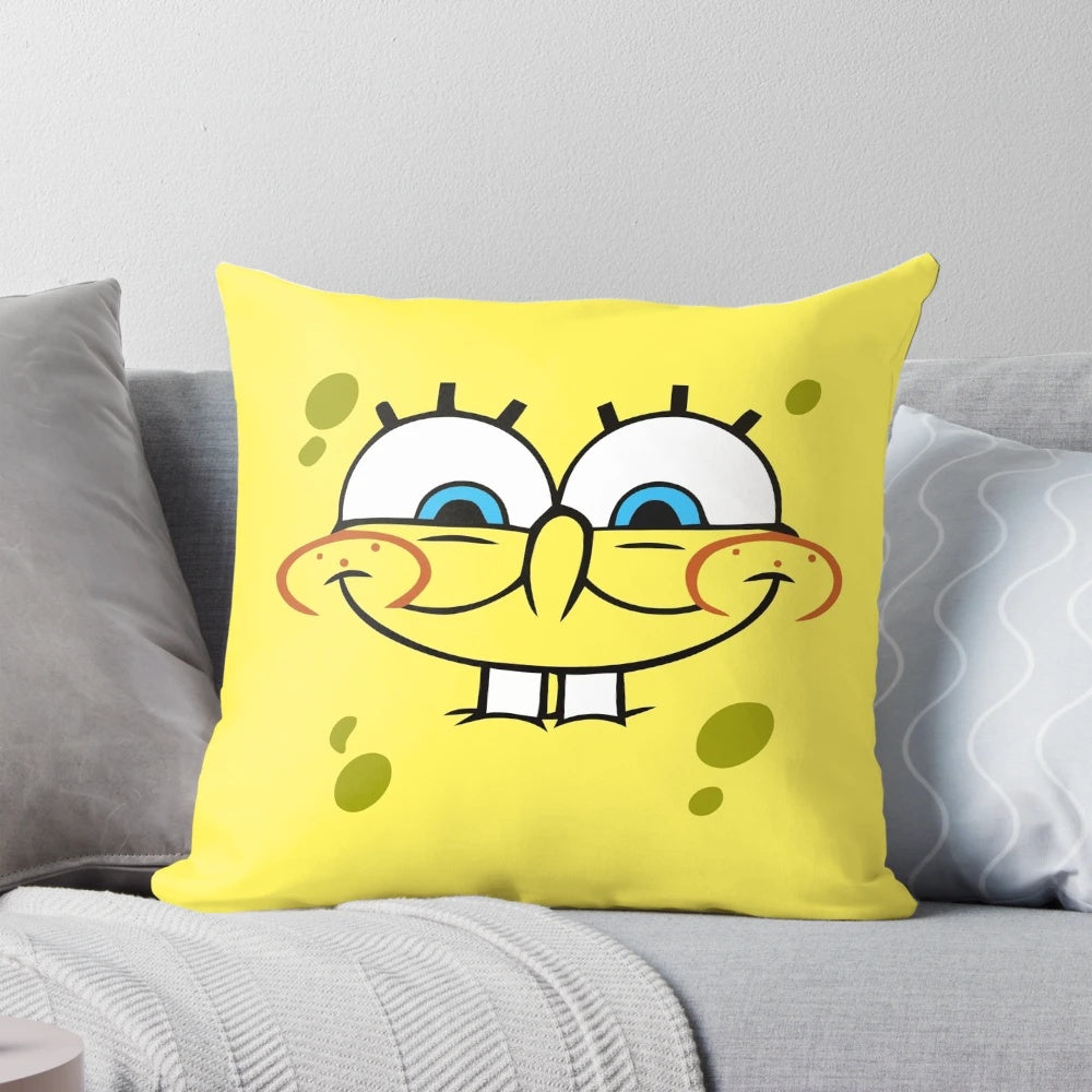 Spongebob Excited Face Themed Pillow, Cartoon Character Bedding