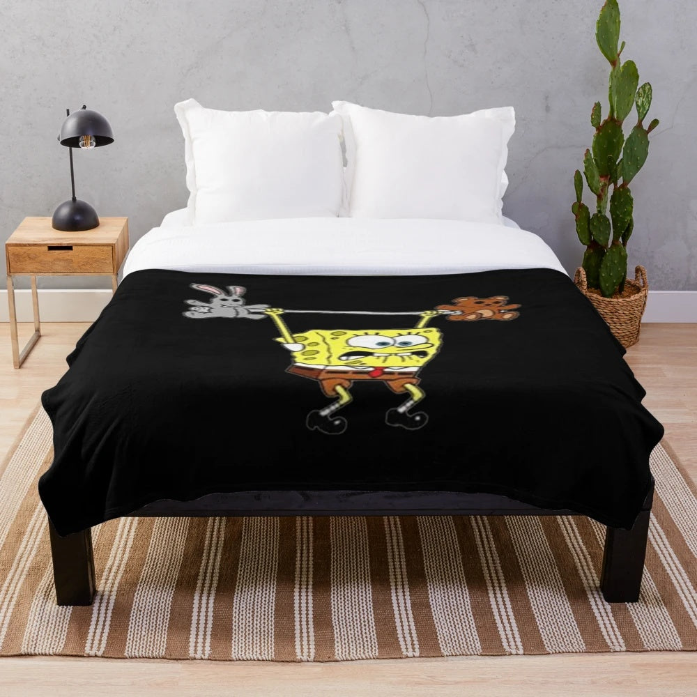 Spongebob Lifting Weights Inspired Plush Blanket