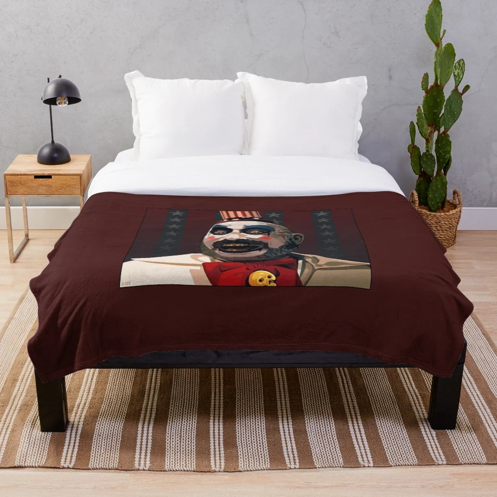 Captain Spaulding plush blanket with horror movie character design