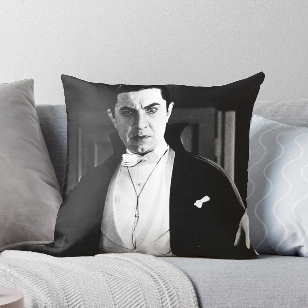 Classic Dracula Pillow with Fangs, Bats, and Gothic Imagery