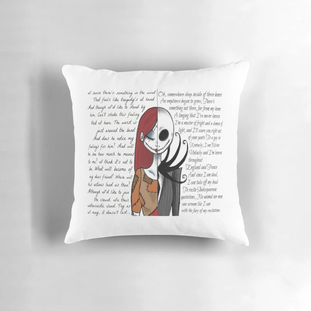 Colorful Nightmare Before Christmas themed throw pillow featuring pumpkins, monsters, and other Halloween elements