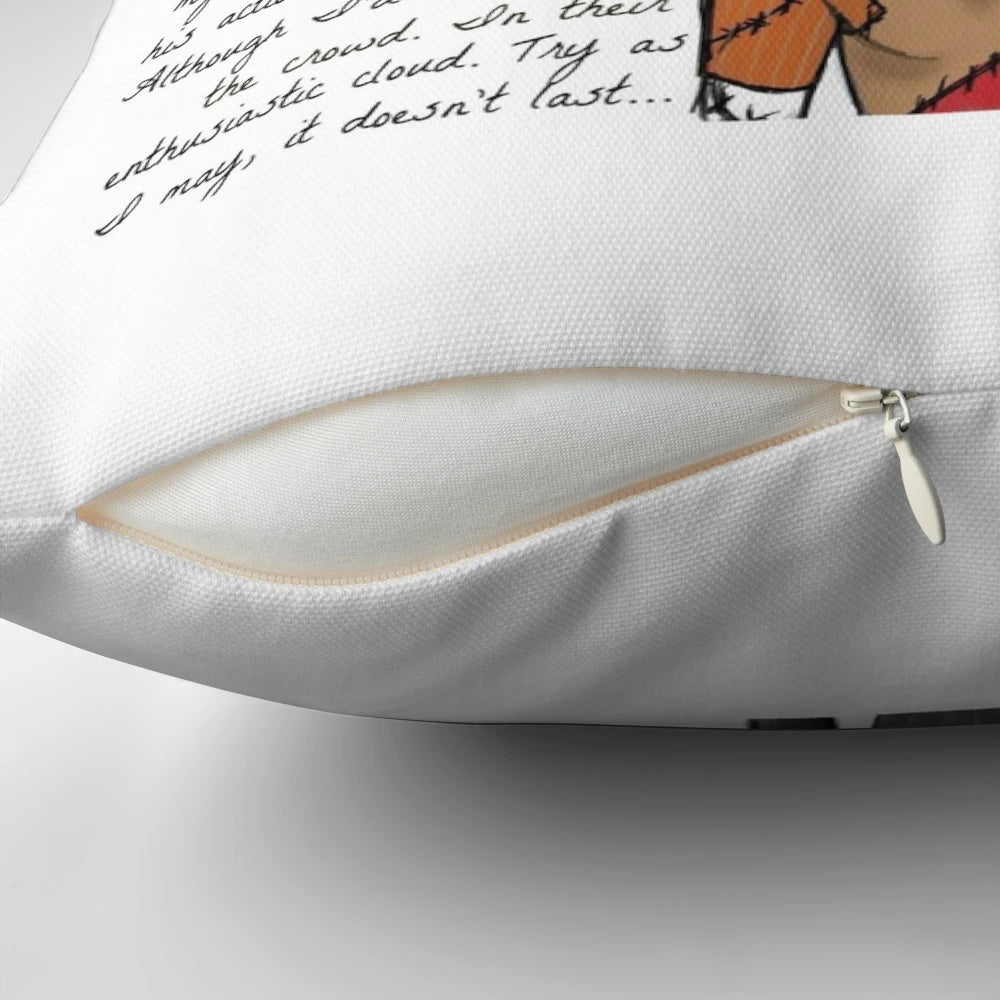 Colorful Nightmare Before Christmas themed throw pillow featuring pumpkins, monsters, and other Halloween elements