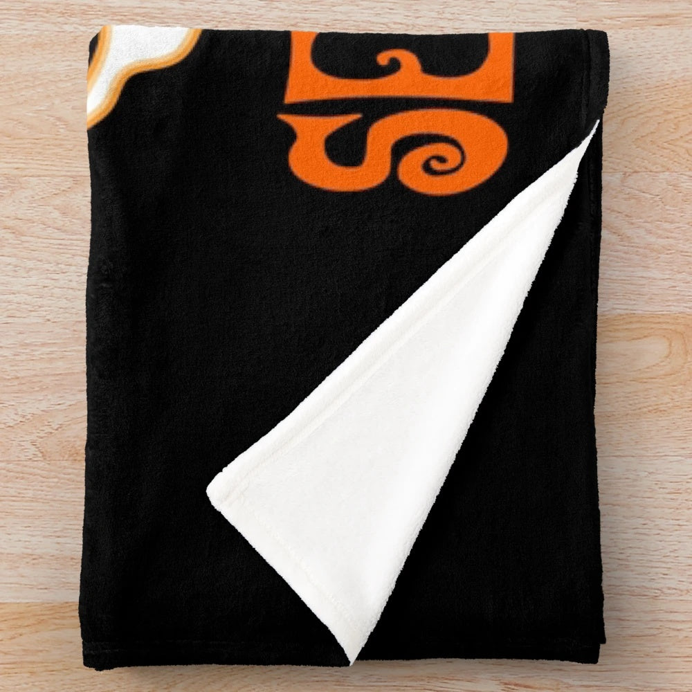 Handmade plush blanket featuring spooky sewing-themed Halloween design